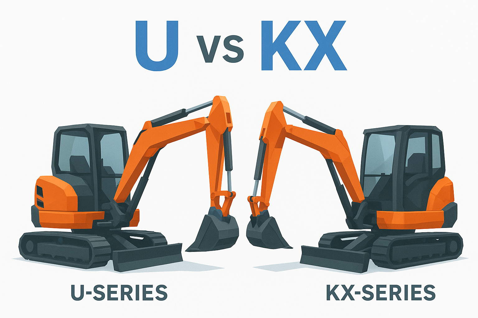 Illustration comparing a Kubota U-series and KX-series mini excavator side by side