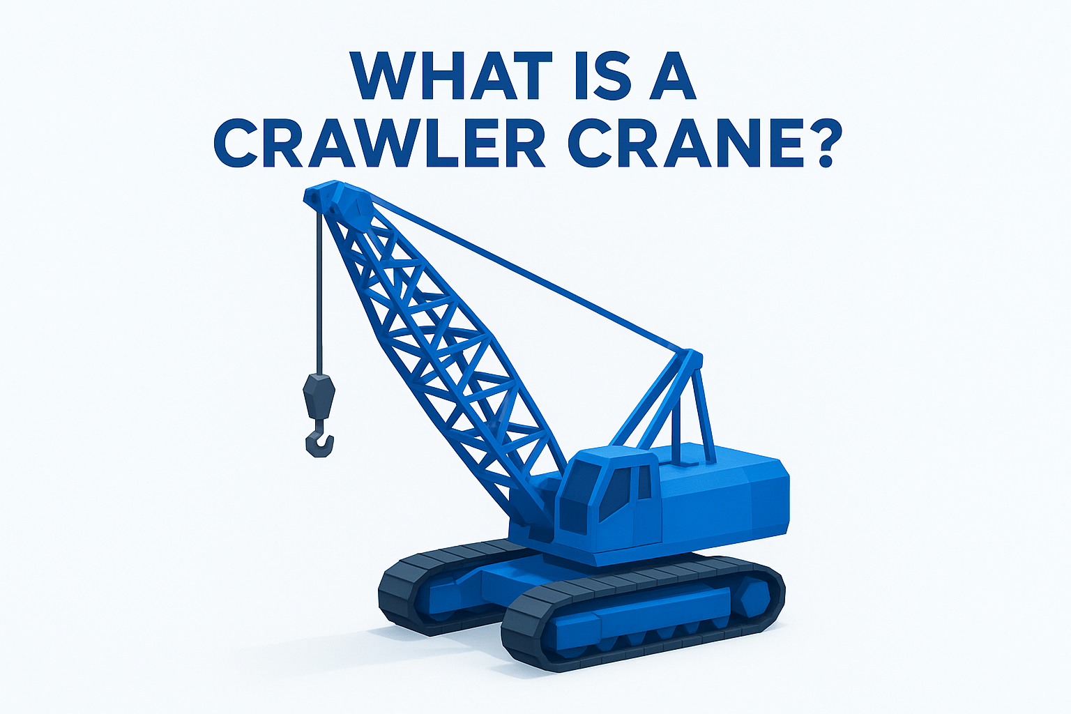 Illustration of a blue crawler crane with its hook and lattice boom extended