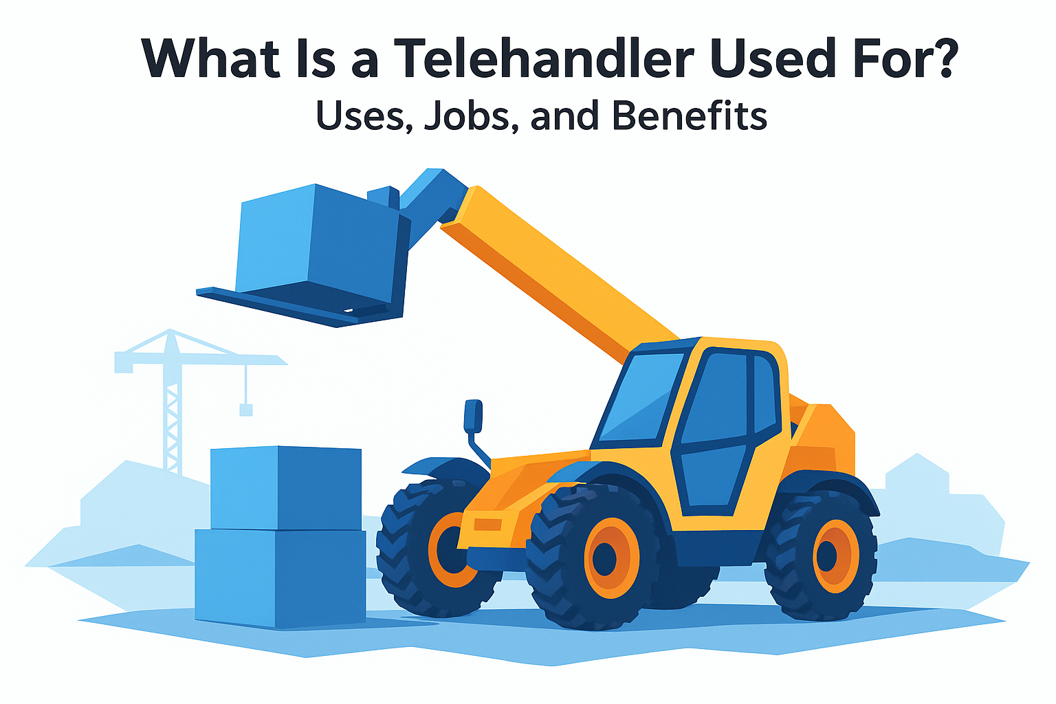 Illustration of a telehandler lifting a pallet of blocks on a construction site