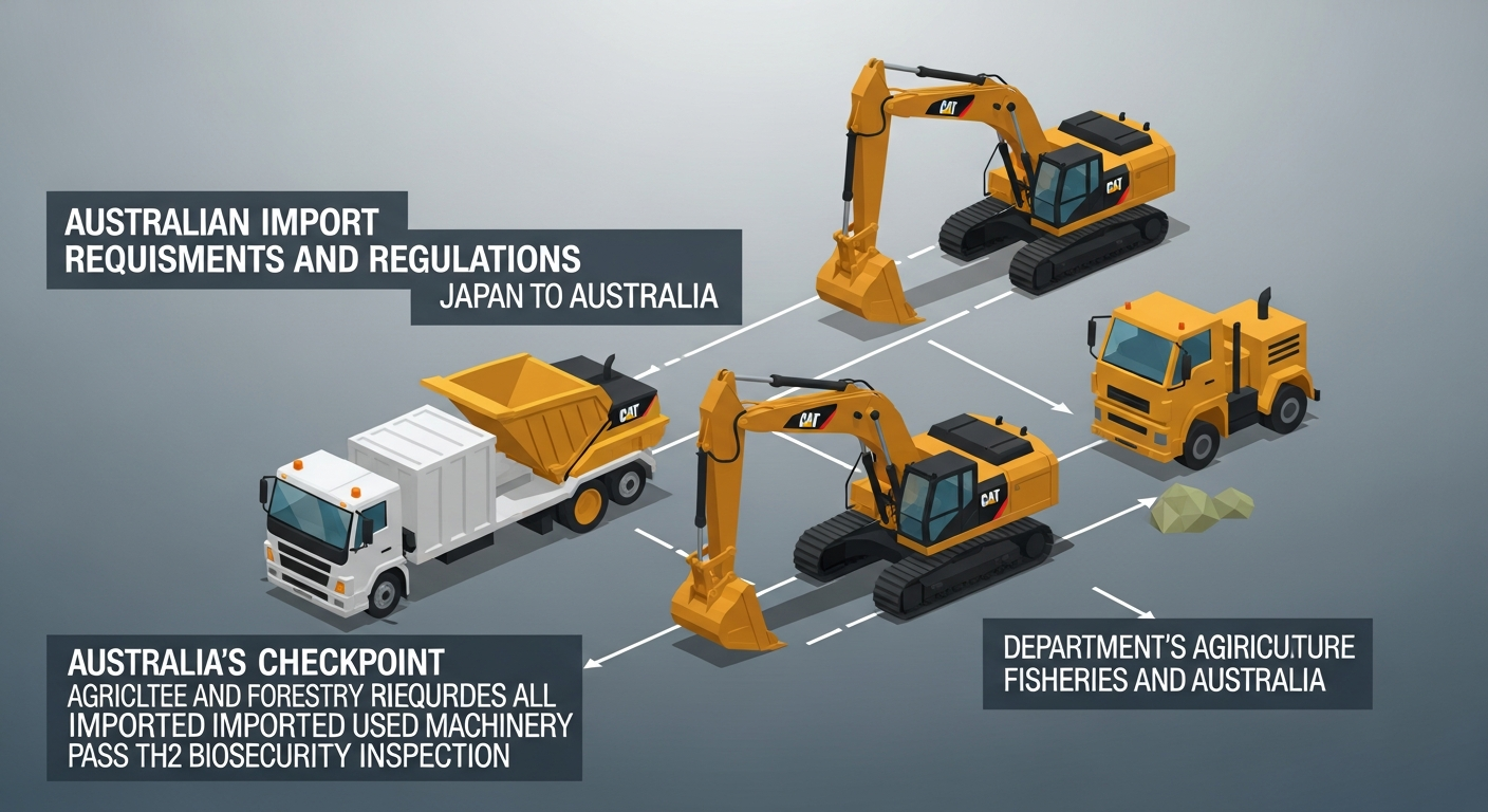 Illustration for "Australian Import Requirements and Regulations" — Import Used Caterpillar Excavators from Japan to Australia | Pricing, Inspection & Export